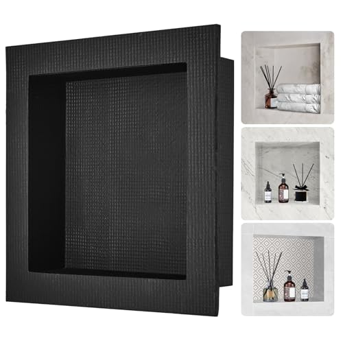 VEVOR Shower Niche,16-Inch Width x 16-Inch Height x 3.5-Inch Depth Single Shelf Organizer,Wall-Inserted Niche Recessed Sealed Protection Modern Soap Storage for Shower Bathroom,Black - size: 16x16''