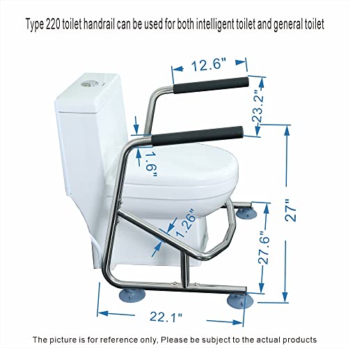 Elderly Assis Toilet Safety Rails, Heavy Duty Bathroom Grab Bar with Adjustable Support Leg, 32mm Thick Stainless Steel Frame for Seniors, Arthritis Sufferers, Injury Recovery, Fits Most Toilets