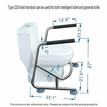 Elderly Assis Toilet Safety Rails, Heavy Duty Bathroom Grab Bar with Adjustable Support Leg, 32mm Thick Stainless Steel Frame for Seniors, Arthritis Sufferers, Injury Recovery, Fits Most Toilets