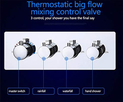 Cascada Luxury 9"x22" Rectangle Wall Mounted Thermostatic Shower System With Automated LED Color Change by Water Flow- Stainless Steel (9"x22", Gold) - color: Gold