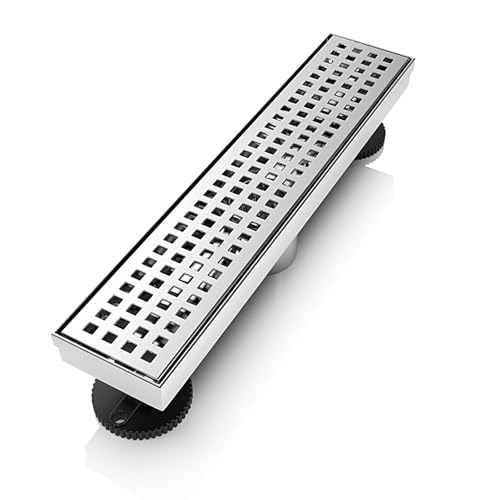 WEBANG 12 Inch Linear Shower Drain Rectangular Floor Drain with Accessories Square Hole Pattern Cover Grate Removable SUS304 Stainless Steel CUPC Certified Brushed - color: Brushed, size: 12 Inch