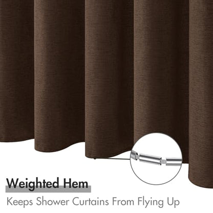 MIULEE 72 x 84 Extra Long Linen Shower Curtain Brown 12 Metal Hooks | Washable, Heavy Fabric Shower Curtain Set, Waterproof Thick Cloth Shower Curtain, Bathroom Hotel Bathtub - color: Brown, size: 72"W x 84"L (Pack of 1)