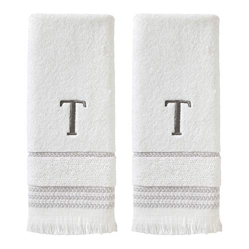 SKL Home Casual Monogram Hand Towel Set, T, 16x26, White 2 Count - color: Casual Monogram Hand Towel Set, size: Hand Towel Set, style: T