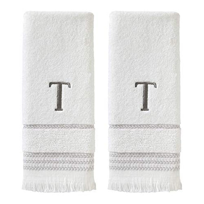 SKL Home Casual Monogram Hand Towel Set, T, 16x26, White 2 Count - color: Casual Monogram Hand Towel Set, size: Hand Towel Set, style: T