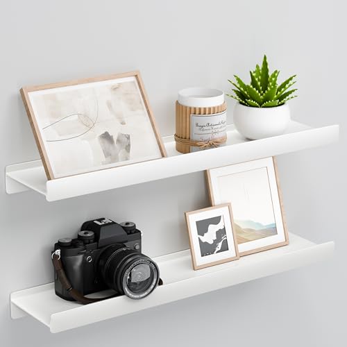 Floating Shelves for Wall, Wall Mounted Shelves with Lip for Storage, Metal Display Shelves for Home Decor, Kitchen/Living Room/Bedroom/Bathroom Shelf, White 20 inch 2 Pack - color: White, size: 20 inch 2P