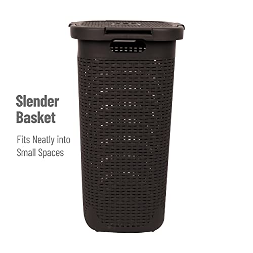 Mind Reader Slim Laundry Hamper with Lid, 60L Tall Clothes Basket, Narrow Tapered Design for Bathrooms, Closets and Laundry Rooms, Plastic, 2 Pack, Brown - color: Brown, size: 2-Pack