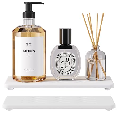 Kitchen Stone Sink Caddy, 2pcs Water Absorbing Stone Tray, Quick-Drying Faucet Mats, Diatomite Bathroom Counter Tray, Soap Dispenser Sponge Holder, Kitchen Sink Organizer (with Non-Slip Feet) - color: White