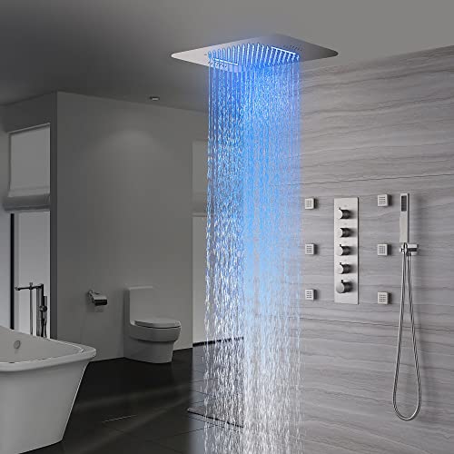 Cascada Luxury 15”x23” LED Shower System with built-in Bluetooth Speakers, 4 Functions (Rainfall, Waterfall, Body jets & Handheld) (Oil Rubbed Bronze) - color: Oil Rubbed Bronze