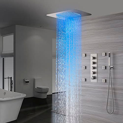 Cascada Luxury 15”x23” LED Shower System with built-in Bluetooth Speakers, 4 Functions (Rainfall, Waterfall, Body jets & Handheld) (Rose Gold) - color: Rose Gold