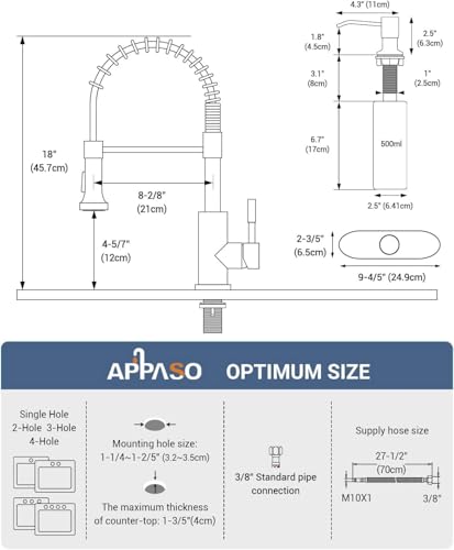 APPASO Spring Kitchen Faucet with Soap Dispenser Oil Rubbed Bronze | NSF/ANSI/CAN 372 & Lead-free, Pull Down Kitchen Sink Faucet, SUS304 Stainless Steel Single Handle High Arc Faucet - color: Bronze