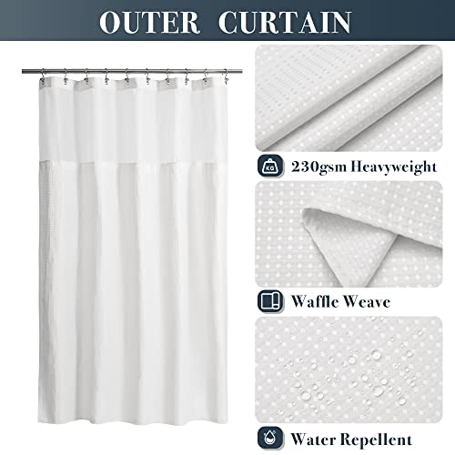 N&Y HOME 60 x 72 Waffle Weave Shower Curtain with Snap-in Liner Set White | 12 Metal Hooks Included, Snap on/off Fabric Liner, Hotel Style & Mesh Top Window, Machine Washable, 60x72 Shower Stall Size - color: White, size: 60"W x 72"L (Pack of 1)