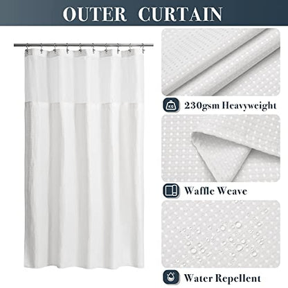 N&Y HOME 60 x 72 Waffle Weave Shower Curtain with Snap-in Liner Set White | 12 Metal Hooks Included, Snap on/off Fabric Liner, Hotel Style & Mesh Top Window, Machine Washable, 60x72 Shower Stall Size - color: White, size: 60"W x 72"L (Pack of 1)