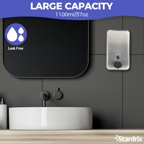 Stardrix Heavy Duty Stainless Steel Wall Mount Soap Dispenser, 1100ml/37oz, with Corrosion Proof Lining and Anti-Leak Pump for Commercial & Home Bathroom Kitchen(Vertical) - size: Vertical