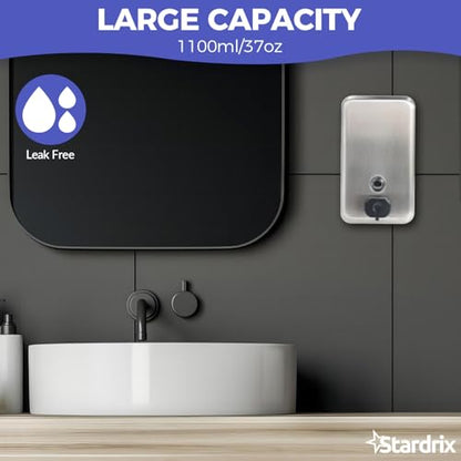 Stardrix Heavy Duty Stainless Steel Wall Mount Soap Dispenser, 1100ml/37oz, with Corrosion Proof Lining and Anti-Leak Pump for Commercial & Home Bathroom Kitchen(Vertical) - size: Vertical