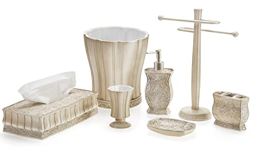 Creative Scents Victoria Beige 4 Piece Resin Bathroom Accessories Set | Includes Soap Dispenser, Toothbrush Holder, Tumbler Cup & Soap Dish - style: 4 Piece Set