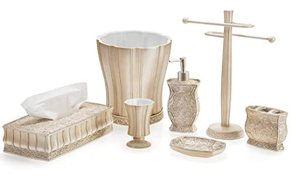 Creative Scents Victoria Beige 4 Piece Resin Bathroom Accessories Set | Includes Soap Dispenser, Toothbrush Holder, Tumbler Cup & Soap Dish - style: 4 Piece Set