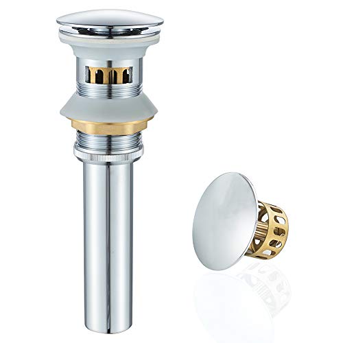 VOTON Bathroom Sink Drain Chrome Lavatory Pop-up Drain with Detachable Basket Stopper, Anti-Explosion and Anti-Clogging Drain Strainer，with Overflow Hole - color: Chrome, size: With Overflow