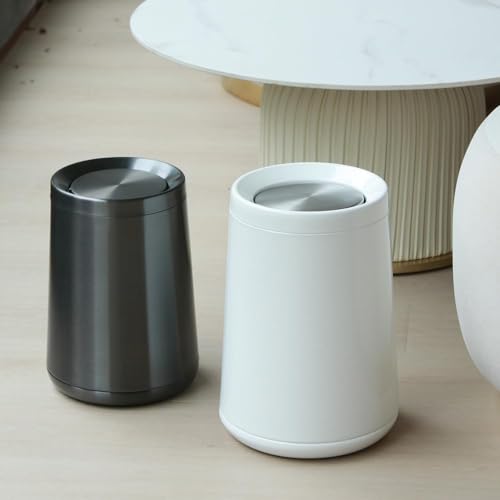 2.1Gallon/8L Metal Trash Can with Lid,Large Capacity Trash Bin,White Garbage Can, Elegant Waste Basket,for Bathroom,Bedroom, Living Room,Office,Hotel,Business(32A white-8L) - color: 32A white-8L