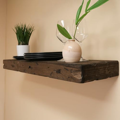 Urbandi Rustic Distressed Floating Shelves, Set of 2, Handmade Out of Pine Wood, 3 Inch Thick, Made in USA (Jacobean, 60Lx3Hx6D) - color: Jacobean, size: 60Lx3Hx6D