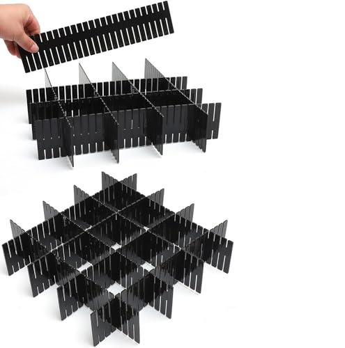 18Pcs Drawer Dividers, Adjustable Drawer Organizer for Socks, Underwear, Makeup, Can Help Tidy Kitchen, Bedroom, Dresser Black - color: Black, size: 18Pcs