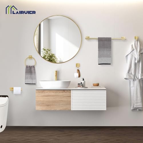 Lairuier 10-Piece Brushed Gold Bathroom Accessories, Towel Bar Set | Bathroom Hardware Set Includes SUS304 23.6" Towel Bar, Towel Ring, Toilet Paper Holder and Towel Hooks Wall Mounted - color: Brushed Gold, size: 10 Pieces - Extended