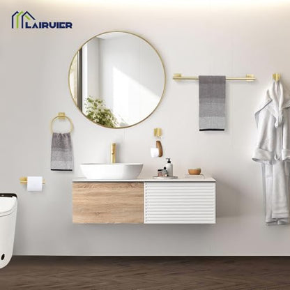 Lairuier 10-Piece Brushed Gold Bathroom Accessories, Towel Bar Set | Bathroom Hardware Set Includes SUS304 23.6" Towel Bar, Towel Ring, Toilet Paper Holder and Towel Hooks Wall Mounted - color: Brushed Gold, size: 10 Pieces - Extended