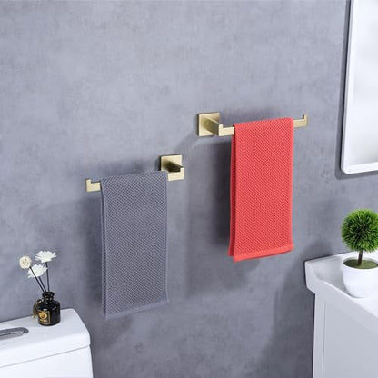 LANC Bathroom Hand Towel Holder 2 Pack Left and Right Side Brushed Gold Hand Towel Bar 10 Inche Square Towel Ring for Kitchen Bathroom Wall Mount Stainless Steel Towel Rack Hanger,A8806BG-LRP2 - color: Brushed Gold, size: Left & Right