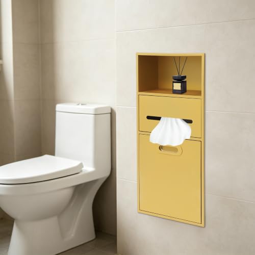 Recessed Toilet Paper Holder in Wall Tissue Toilet Roll Holder Stainless Steel recessed wall Niche Bathroom Toilet Paper Holder with Storage Cabinet for Kitchen Bedroom Hotel (26in-Gold) - color: 26in-gold