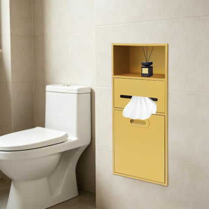 Recessed Toilet Paper Holder in Wall Tissue Toilet Roll Holder Stainless Steel recessed wall Niche Bathroom Toilet Paper Holder with Storage Cabinet for Kitchen Bedroom Hotel (26in-Gold) - color: 26in-gold