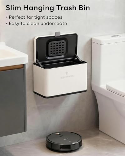 Kitchen Mini Compost Bin, 4L/1G Small Trash Can with Lid, Slim Stainless Steel Hanging Garbage Bin for Kitchen, Bathroom, Bedroom, Office, Wall Mounted Compost Bin with Inner Bucket, White - size: 4L-White