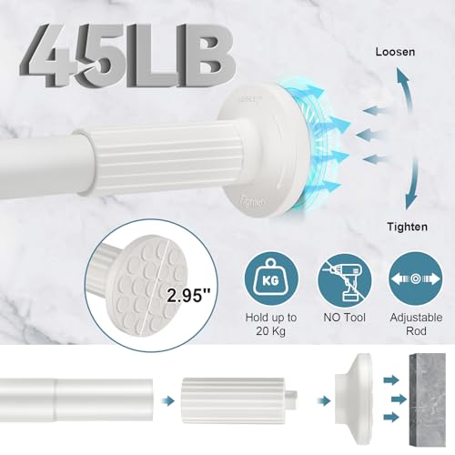 ZOCONE Tension Curtain Rod, No Drilling, Adjustable 51-168 Inch, White | 1.26" Diameter Heavy Duty Tension Rod, Rust-Proof, Tool-Free, Renter Friendly for Bathroom Window Room Divider Patio - color: White, size: 51-168 Inches