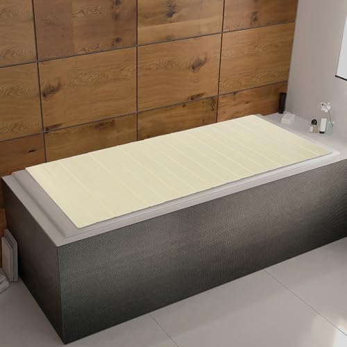 71x31.5in Bathtub Tray, Foldable Bathtub Cover Bath Insulation Cover, PVC Dustproof Shutter Bath Lid Cover Fit Most Tubs, Can Hold Wine Glass, Books, Tablets, Cellphones,Wood Grain - color: Wood Grain, size: 71x31.5in