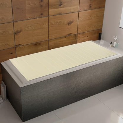 71x31.5in Bathtub Tray, Foldable Bathtub Cover Bath Insulation Cover, PVC Dustproof Shutter Bath Lid Cover Fit Most Tubs, Can Hold Wine Glass, Books, Tablets, Cellphones,Wood Grain - color: Wood Grain, size: 71x31.5in
