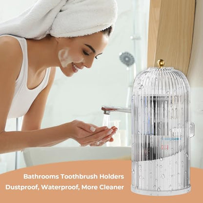 Toothbrush Holders with Sliding Lid for Bathroom Counter Organizer, Tooth Brush Toothpaste Holder for Bathroom Vanity Makeup Brushes Holder-White - color: White