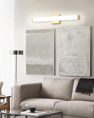 Bathroom Vanity Light Brushed Nickel Square LED 24 inch 14W 4000K Natural White Light Wall Bar Lighting Fixtures Over Mirror (Metal Brass, 24in) - color: Metal Brass, size: 24in