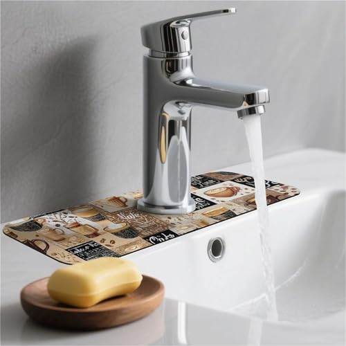 Kitchen Sink Splash Guard，-coffee Faucet Mat Sink Gadgets-Super Absorbent Fast Drying Mat Drip Catcher for Kitchen, Bathroom,Sink Mat, Dish Drying Mat, Bathroom(15" X 5.5" ) - color: -coffee
