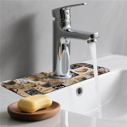 Kitchen Sink Splash Guard，-coffee Faucet Mat Sink Gadgets-Super Absorbent Fast Drying Mat Drip Catcher for Kitchen, Bathroom,Sink Mat, Dish Drying Mat, Bathroom(15" X 5.5" ) - color: -coffee