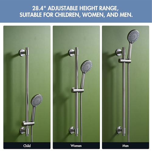Shower Slide Bar 30-Inch with Adjustable Handheld Shower Head Holder for Bathroom Drill-free Mounted SUS 304 Stainless Steel (Brushed Nickel)