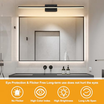 LED Bathroom Vanity Light, Modern Bathroom Light Fixture Over Mirror (3000K/4000K/6000K, Dimmable), Vanity Light Bar with Angle Adjustable, 40 Inch, Black - color: Black, size: 40 inch