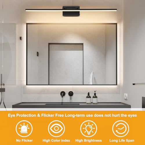 LED Bathroom Vanity Light, Modern Bathroom Light Fixture Over Mirror (3000K/4000K/6000K, Dimmable), Vanity Light Bar with Angle Adjustable, 40 Inch, Black - color: Black, size: 40 inch