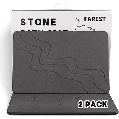 2 Pack Stone Bath Mat-Diatomaceous Earth Bath Mat Fast-Drying Stone Drying Mat Super Absorbent Diatomite Mats for Bathroom, Dish Drying, Bathtub (Grey Wave+Heart Rhythm) - color: Grey Wave+heart Rhythm-24*16