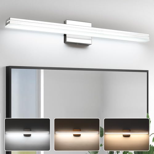 SineRise LED Modern Bathroom Vanity Light Bar (24-Inch, 3000K/4000K/6000K), Chrome Dimmable Modern Acrylic Bathroom Wall Lighting Fixtures Over Mirror - color: Chrome, size: 24-Inch