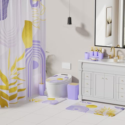 Bathroom Set - 27PC Bathroom Sets with Shower Curtain and Rugs, Purple Bathroom Set, Bathroom Accessory Set, Trash Can, Toilet Brush & 3 PC Soap Dispensers - color: Purple, size: Bath Set+Boho Shower Curtain+Bath Rugs