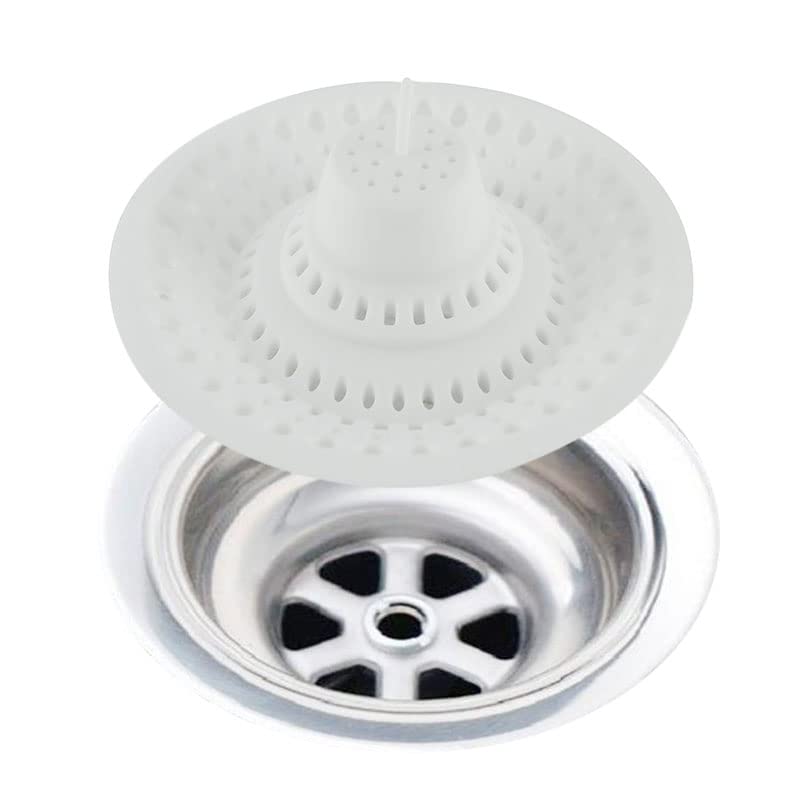 Meadow Lane Silicone Drain Hair Catcher, Fits Most Drains, White, 2-Pack | Flat silicone cover adjusts to 3 drain setups; 4.75-inch design catches hair on top and lifts off for quick cleaning. - size: 2 Pack