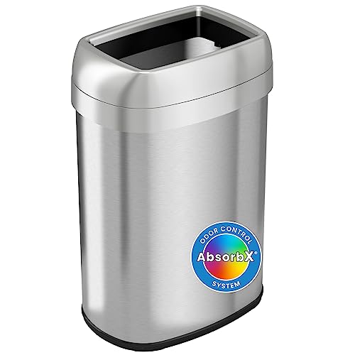 iTouchless 13 Gallon Oval Open Top Trash Can and Recycle Bin with Double AbsorbX Odor Filters, Space-Saving Large Capacity Commercial Grade for Home, Office, Garage, Business, Stainless Steel - color: Silver, 13 Gal