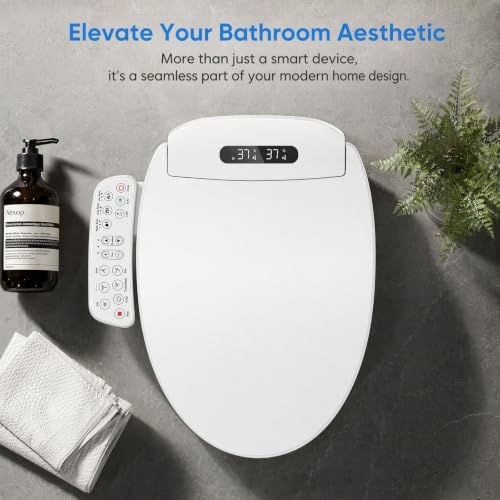 Electric Bidet Attachment for Toilet Seat with Heated Seat Oval Toilet Seat Replacement Soft Close with Bidet Jet Sprayer, Endless Warm Water Air Dryer, Oscillating with Child Mode, Sense Seat