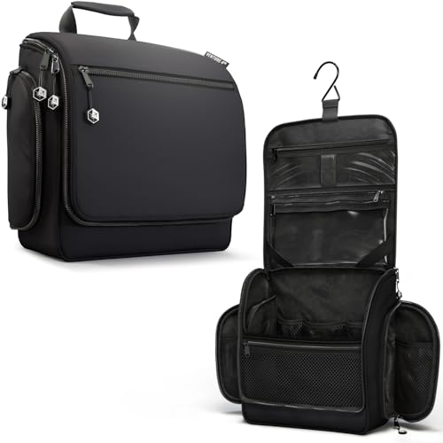 VENTURE 4TH Hanging Travel Toiletry Bag, 18 Compartments - Black | Hangs on rails, hooks or doors; stands upright. Removable TSA pouch. Water-resistant Nylon 290D Twill, reinforced stitching. - color: Black