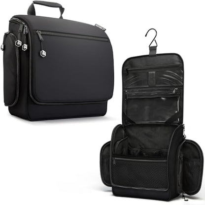 VENTURE 4TH Hanging Travel Toiletry Bag, 18 Compartments - Black | Hangs on rails, hooks or doors; stands upright. Removable TSA pouch. Water-resistant Nylon 290D Twill, reinforced stitching. - color: Black