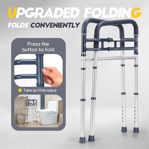 Lianjindun Toilet Safety Rails, 350 lbs, Adjustable Height & Width | Fits Most Toilets, Foldable Design, 350 Lbs Capacity, Aluminum Toilet Frame, Toilet Handles for Seniors, Disabled, Handicap - color: Blue