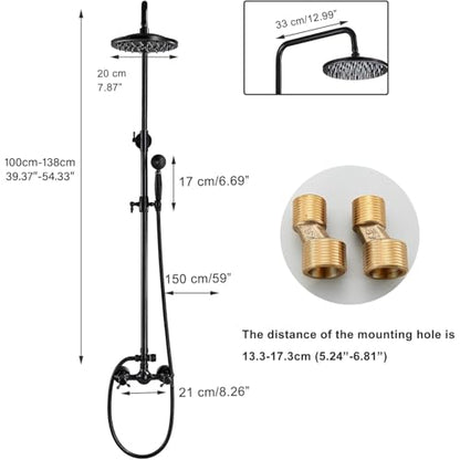 Rain Shower System Oil Rubbed Bronze Outdoor Shower Faucet Set with 8 Inch Rainfall Shower Head Handheld Spray 2 Cross Handles Wall Mounted Bathroom Shower Fixtures Solid Brass - color: Oil Rubbed Bronze, style: Two Modes